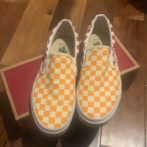 Multicolored checkerboard van slipons